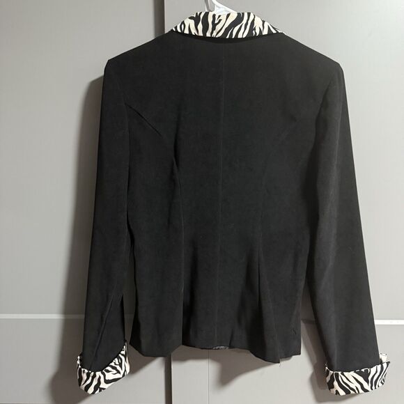 R&K Petite Women Zebra Accent Button Up Collar Jacket Black 2P Small Y2K Animal - Picture 4 of 6